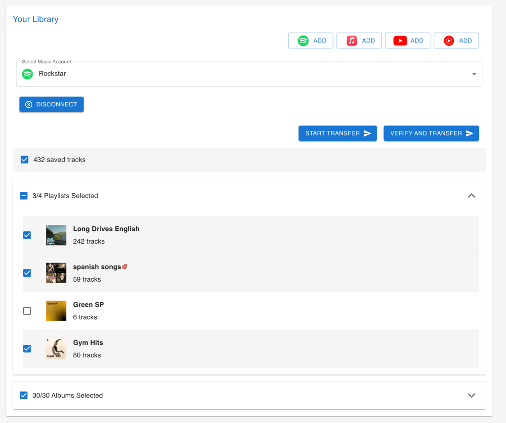 select playlists for transfer