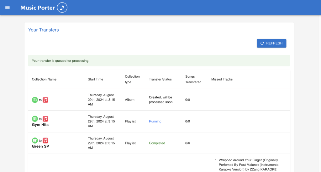 track your music transfer history